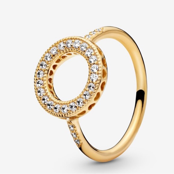 Pandora Sparkling Halo Circle Gold Plated Ring NEW - Picture 1 of 4
